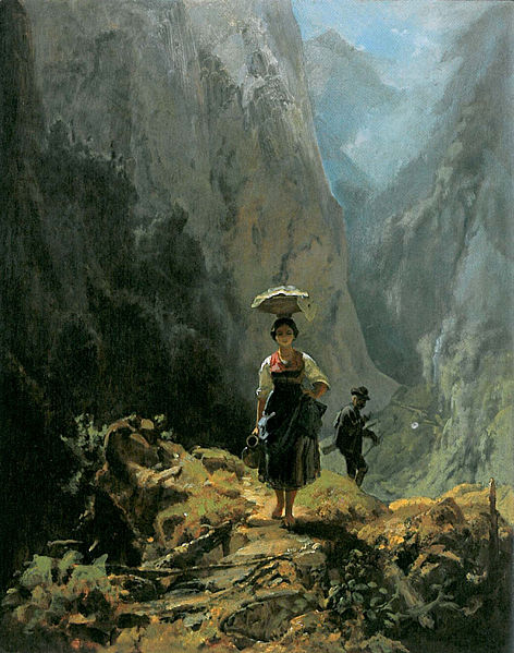 Dirndl und Jaer im Gebirge